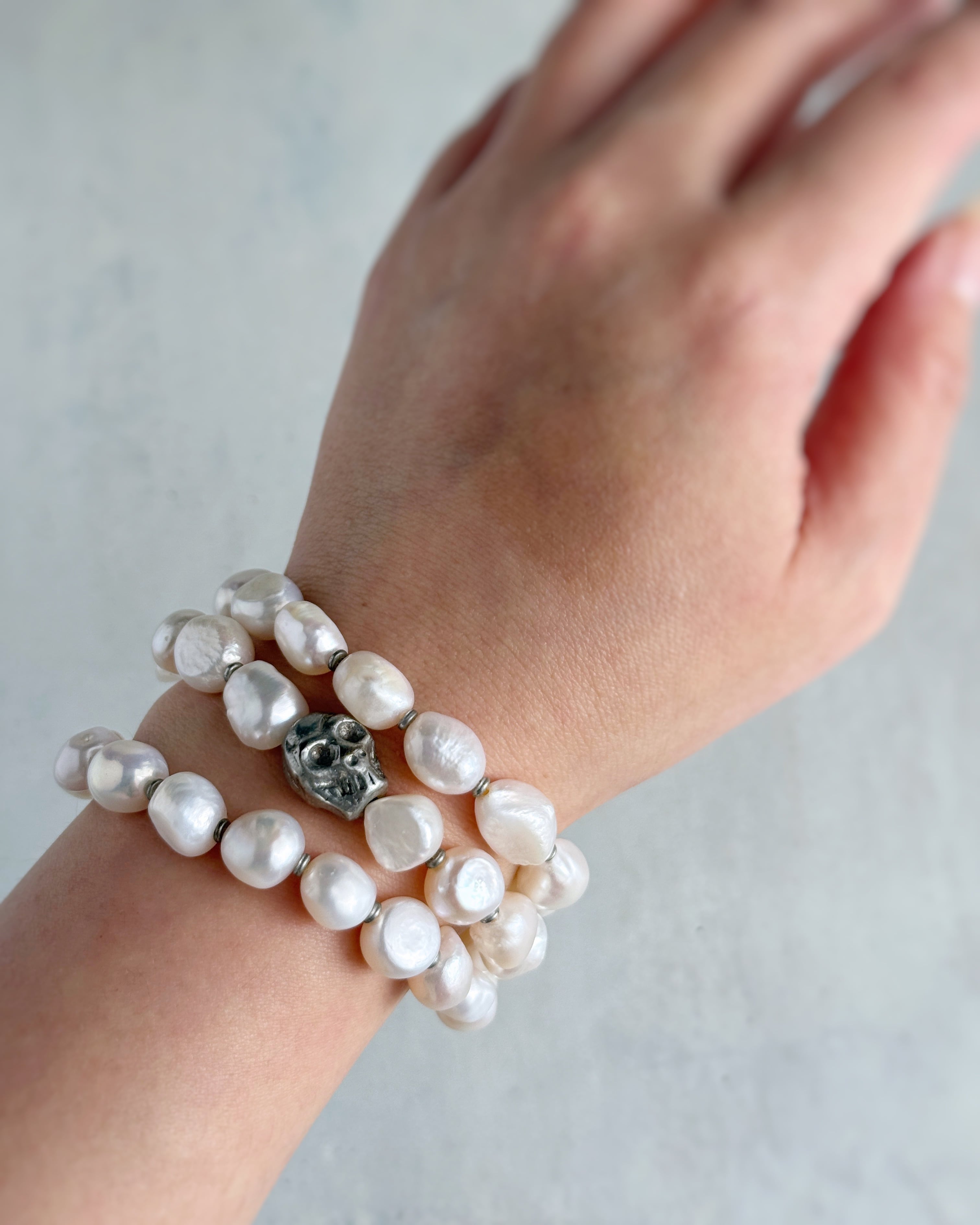 【再販】2way bracelet(淡水パール×スカル)