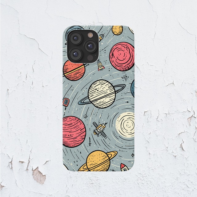 受注生産 iPhoneケース カラフル惑星のレトロ宇宙柄｜レトロ宇宙 RFSP026B