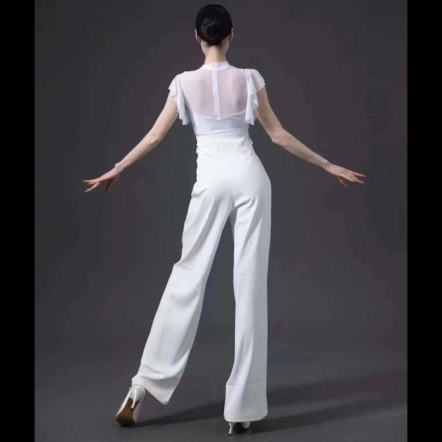 エレガントフローホワイト・ダンスワイドパンツ ds0204
