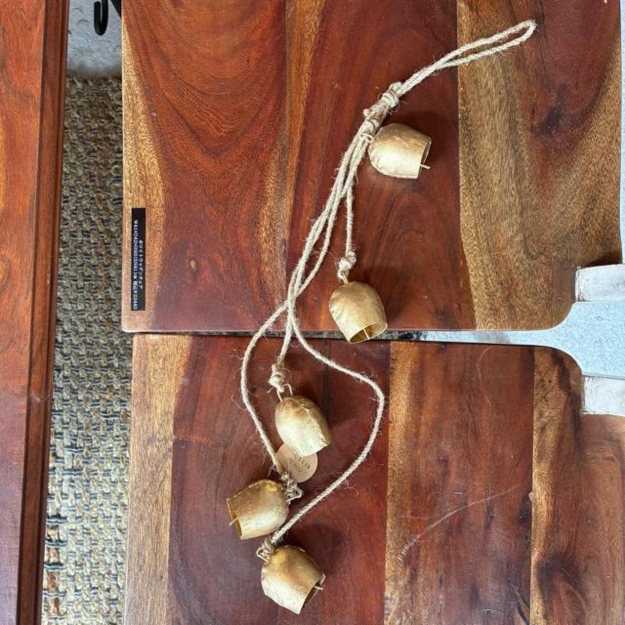 India Iron and jute bell L　インド　アイアン&ジュートベル　L　オーナメント　5連　ロング　飾り　窓際　クリスマス　装飾