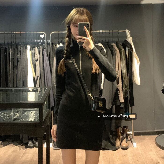 セーター スカート スプリングニットドレス ブラックスリムショート 春物 モンロー25228036844