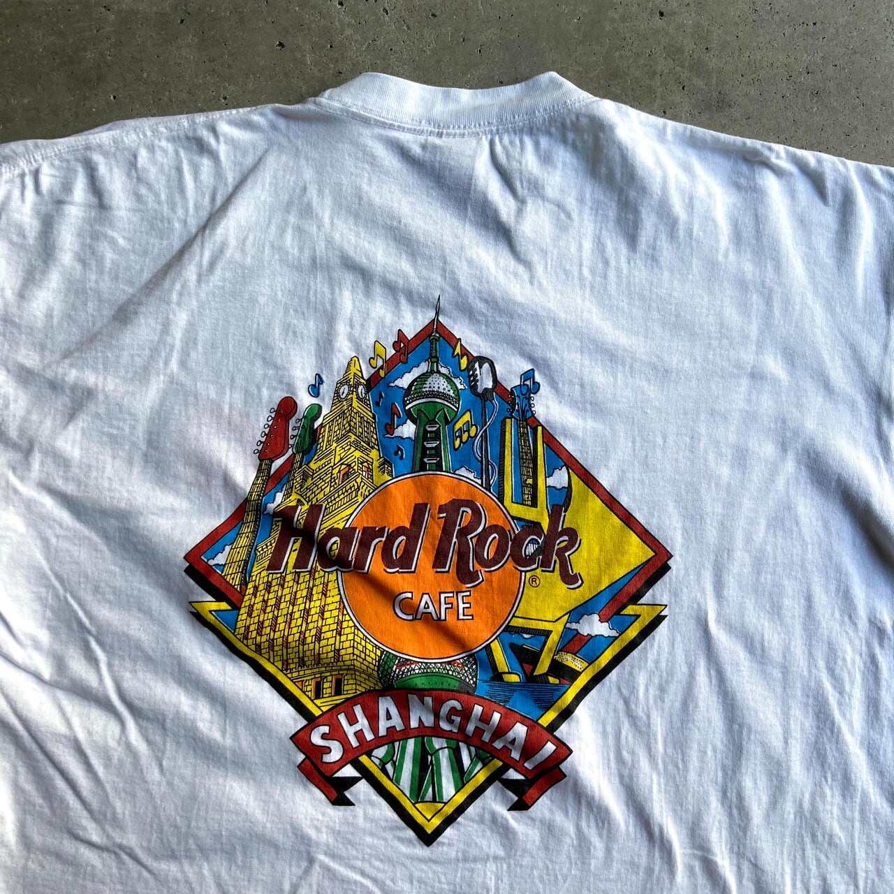 HARD ROCK CAFE SHANGHAI ハードロックカフェ上海 企業系 プリントTシャツ メンズXL 古着 胸ロゴ バックプリント ホワイト  白【Tシャツ】 | cave 古着屋【公式】古着通販サイト