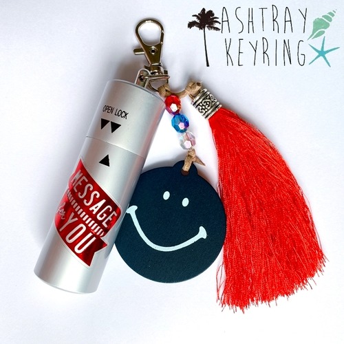 スマイルな携帯灰皿キーホルダー ★シルバー★タッセル SMILE タバコ アイコス iQOS
