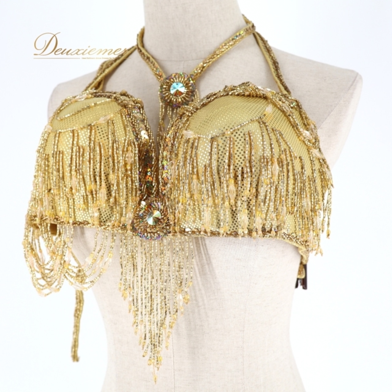 ベリーダンス オリエンタル 衣装 トップス ベルト セット ベラ Bella ゴールド系 ビーズ フリンジ 金 アーム アーム飾り 腕飾り 手首飾り チョーカー 豪華 装飾 キラキラ 派手 華やか かわいい ダンス衣装 ステージ イベント