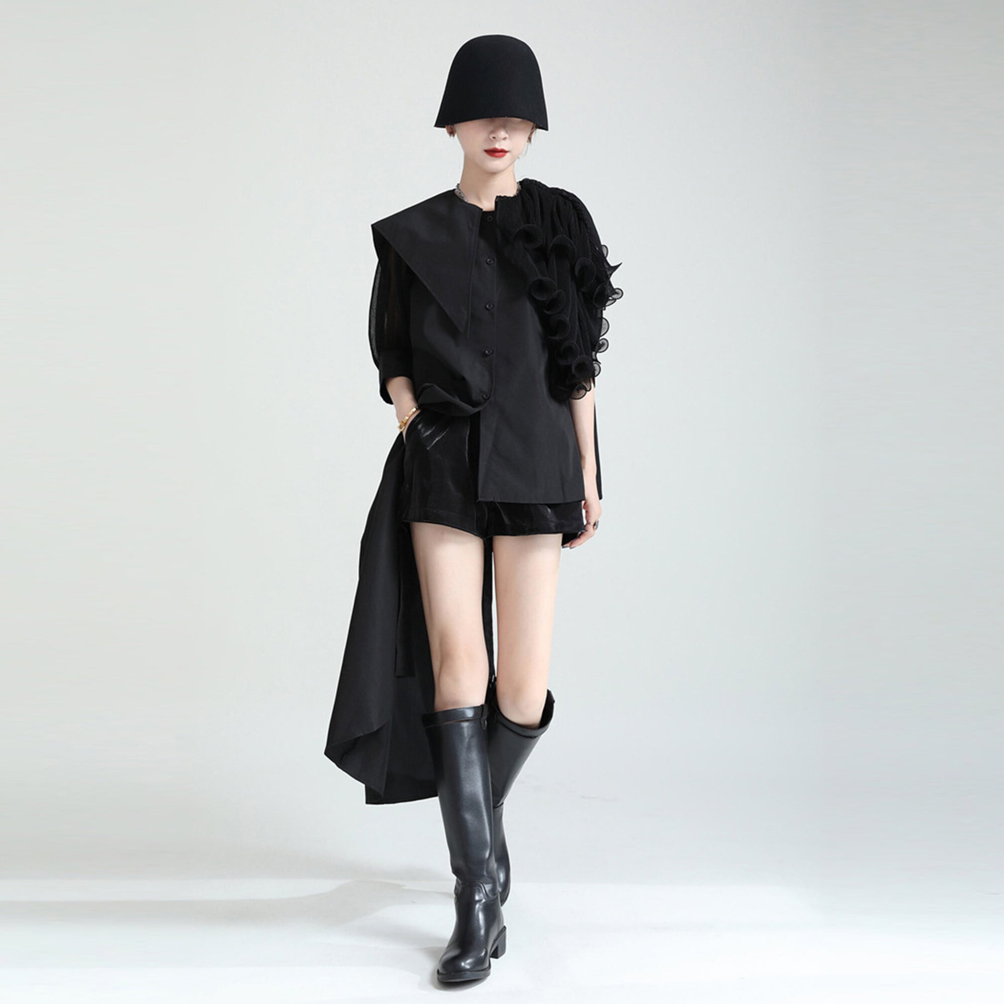 Asymmetry Organdie Short Sleeve Shirt | HEENIE HEENIE 公式