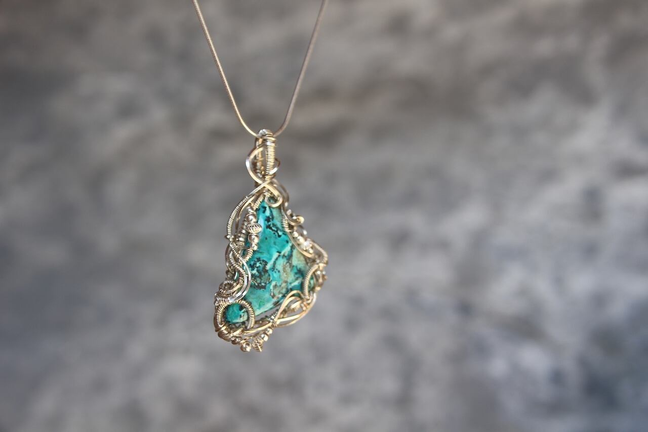 Chrysocolla malachite silver925 wire wrapping pendant