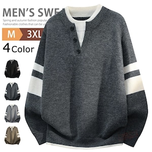 セーター ニット レイヤード風 ニット メンズ 4色 M-3XL Vネック 長袖ニット 洗えるニット カジュアル 26LT1090