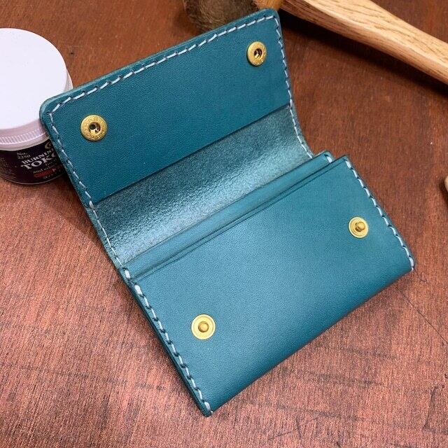【マキ様オーダー品】手縫イタリアンレザー　L字ファスナー財布×名刺入れセット 切れてる型紙】マチ付き名刺入れ | and leather 【初心者～中級者の