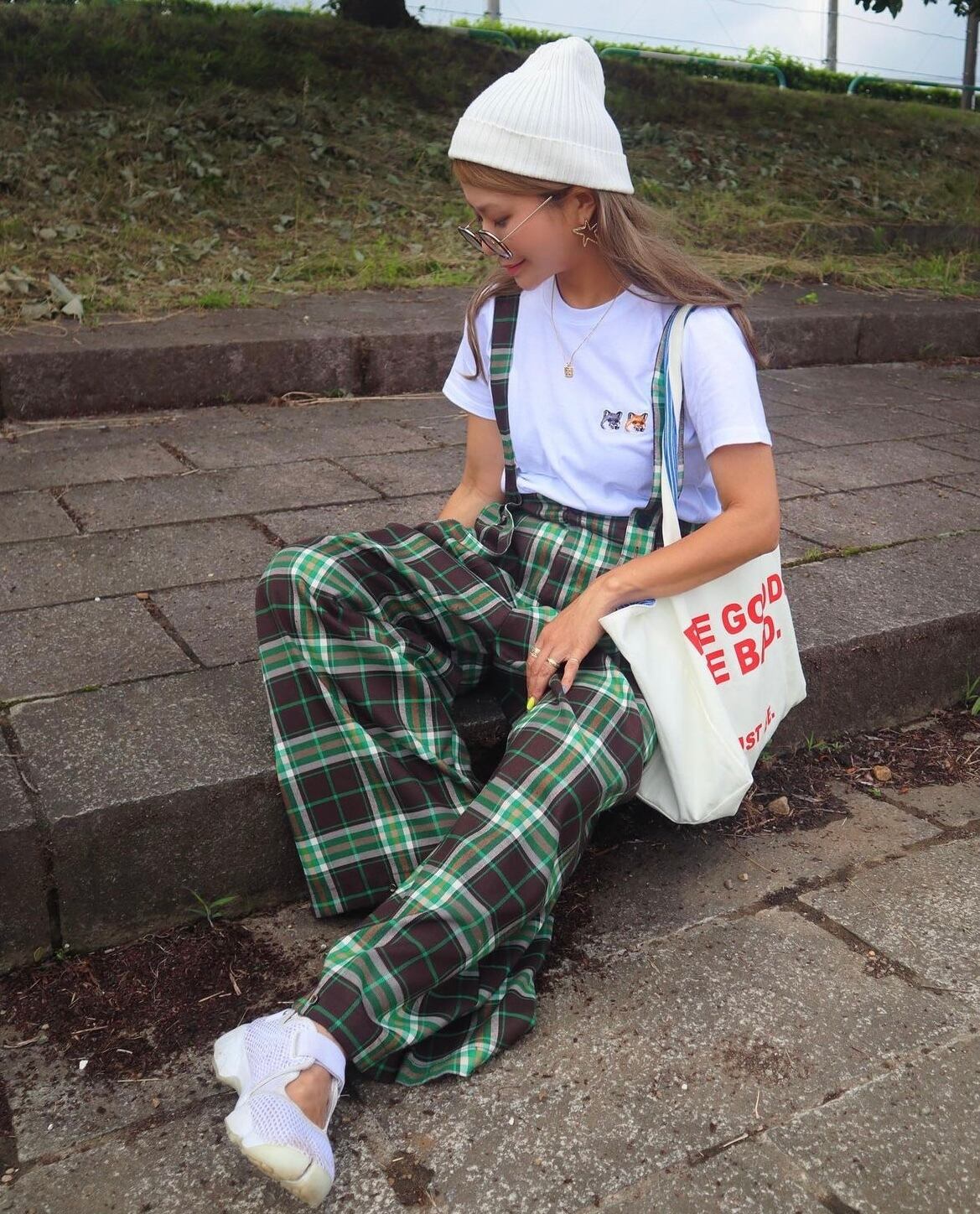 3size / チェック柄ワイドサロペット