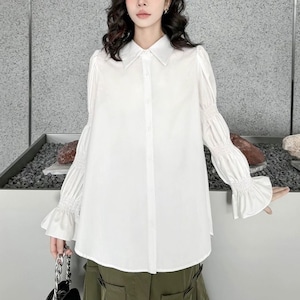 SOLID LONG CANDY SLEEVES TUNIC SHIRT 2colors M-8536