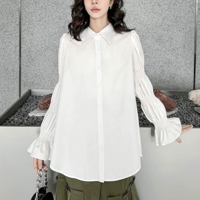 SOLID LONG CANDY SLEEVES TUNIC SHIRT 2colors M-8536