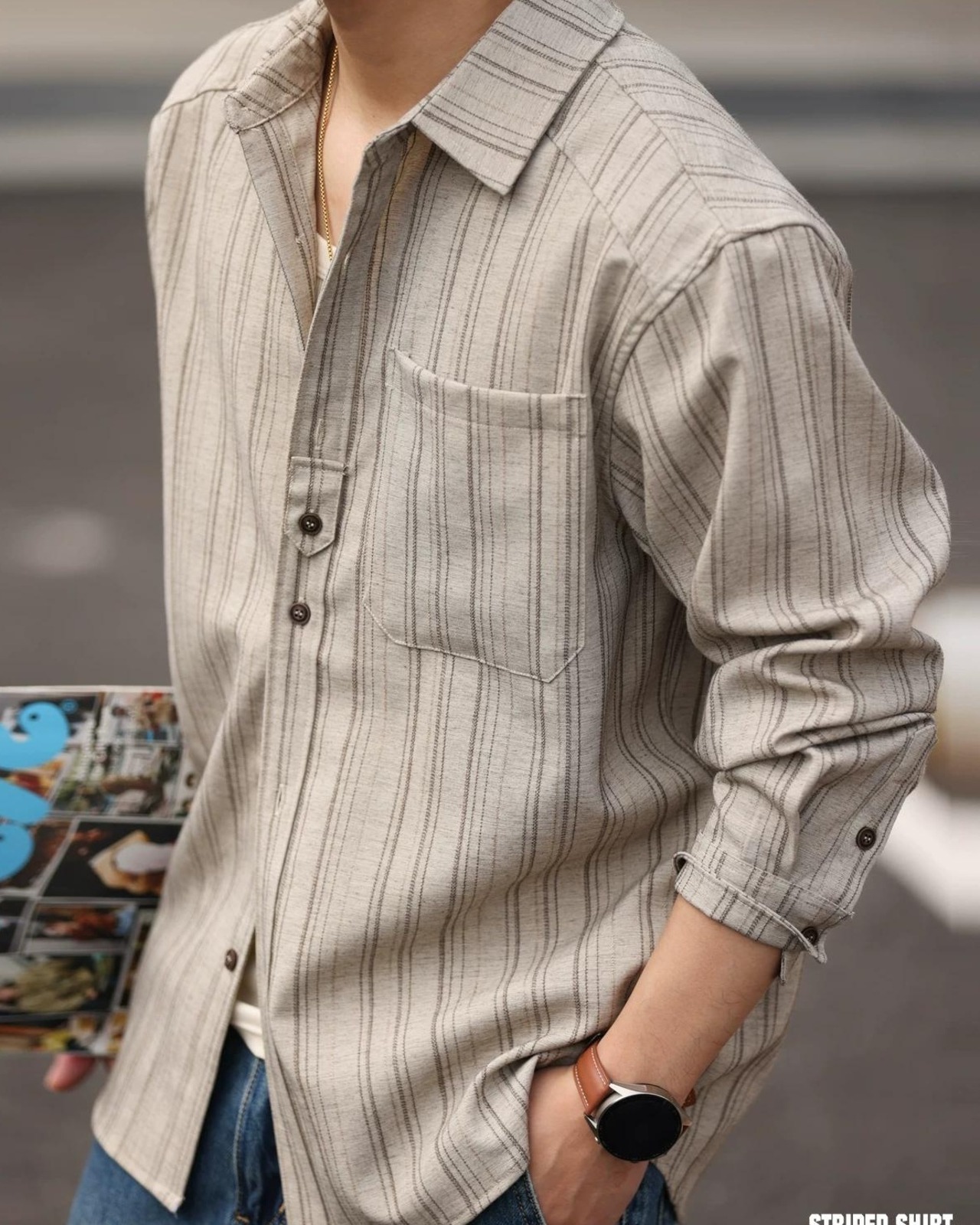 Retro Striped Long Sleeve Shirt  K0413