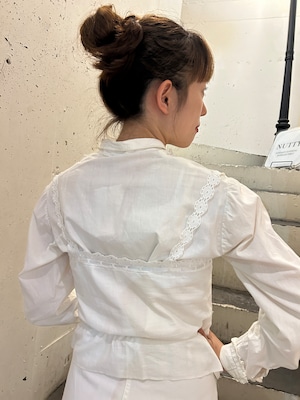 40's white lace&ribbon cotton camisole