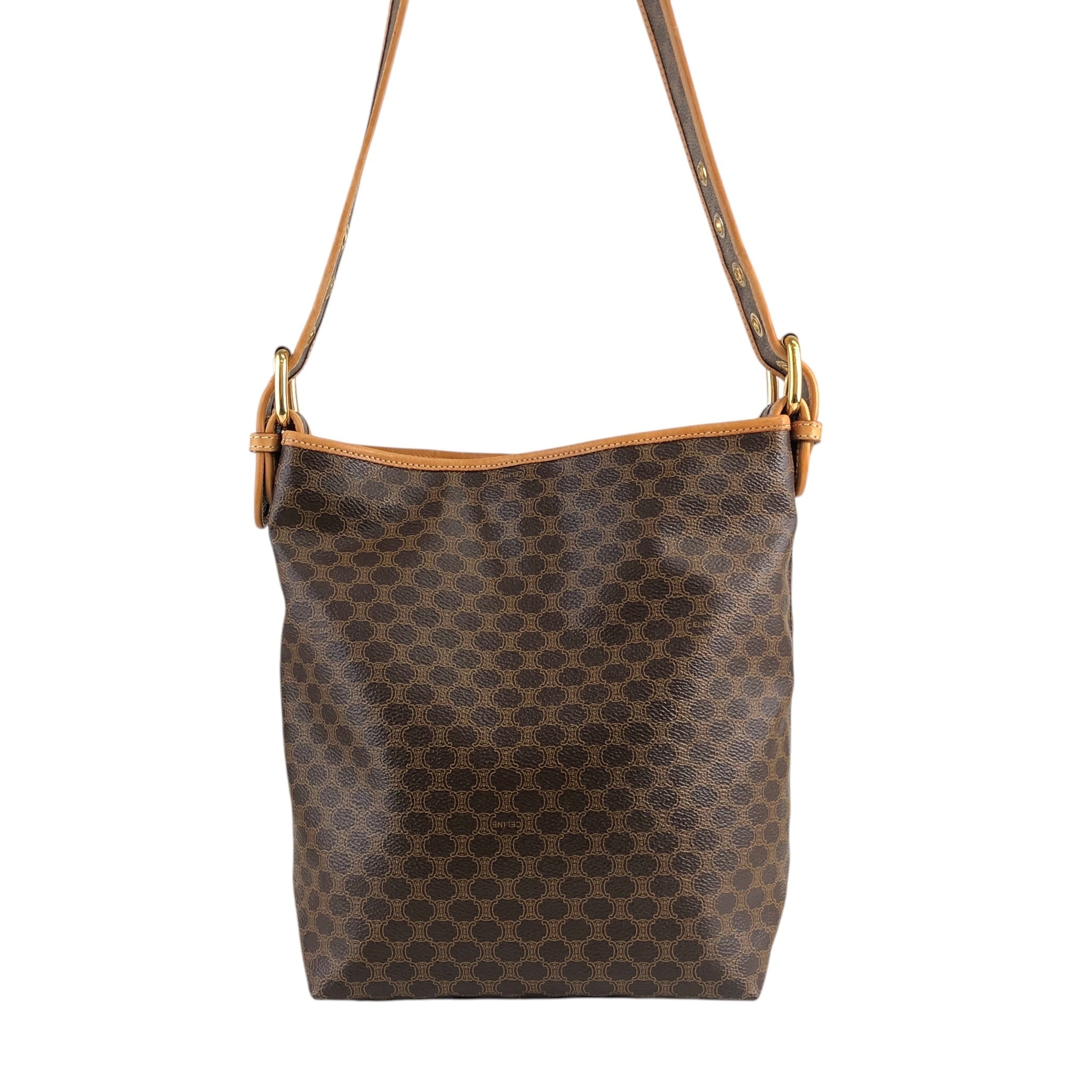 CELINE セリーヌ マカダム  ショルダーバッグ ブラウン  PVCレザー  f23gdx CELINE セリーヌ マカダム ショルダーバッグ ブラウン PVCレザー