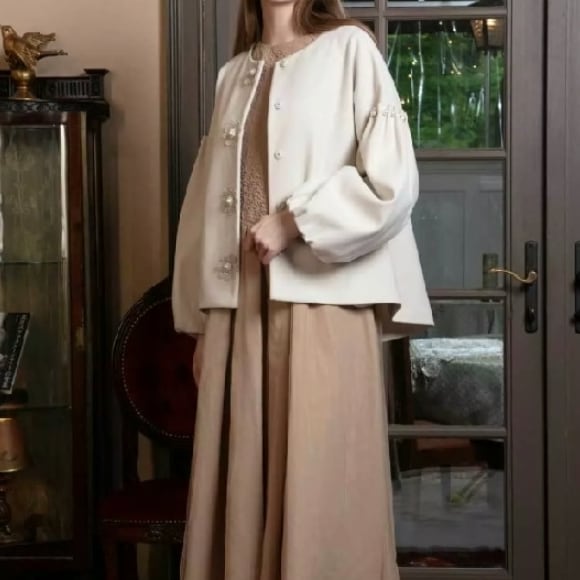 スーパービューティー ジャケットコート 花モチーフ パール付