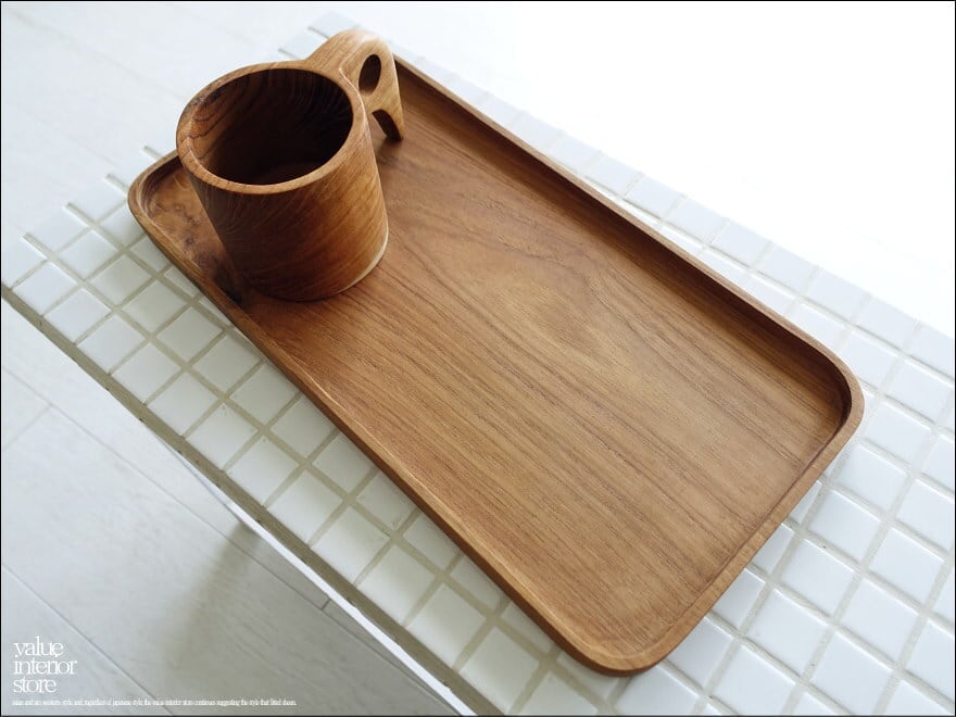 チークトレイRect35cm お盆 トレー サービングトレイ 木皿 プレート 長