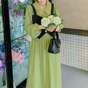 Pink Long Sleeve Waist-Enhancing Pretty Dress 5025