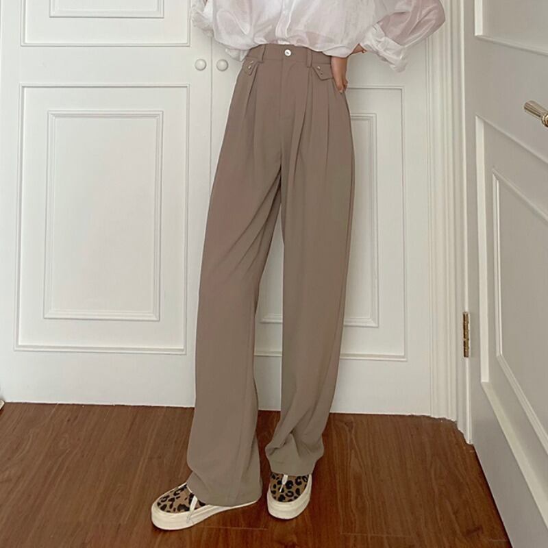 パンツ サマー薄手ソリッド カラールーズワイドレッグハイウェストウェスト 夏物 ワイドパンツ ソリッドカラー YY-ファッション4641086129