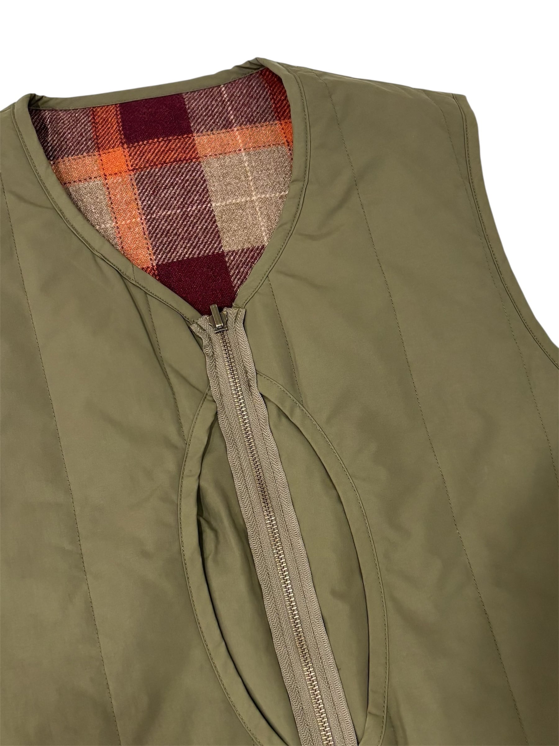 PWA】REFINE-WOOL CHK RV VEST - OLIVE | standlobby