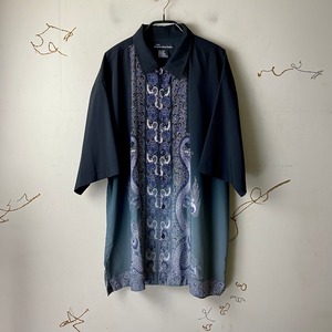 old black gradation color chinese print polyester shirt