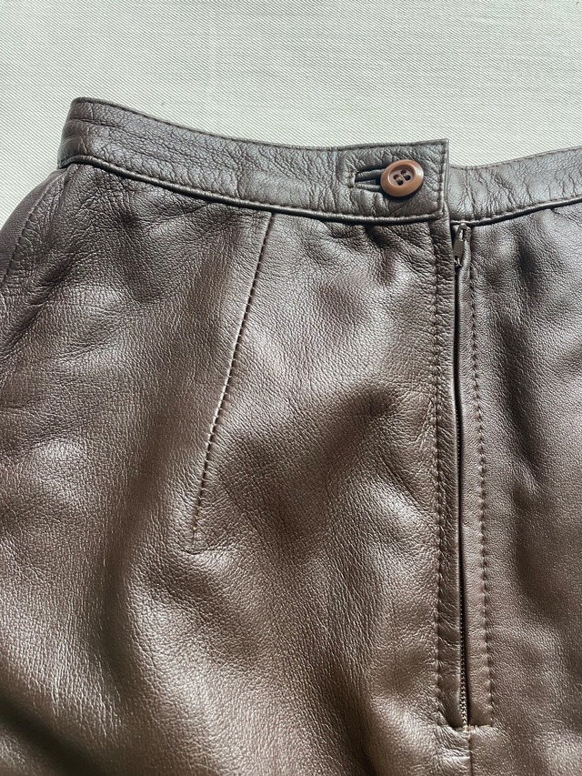 80s-90s Real Leather Tight Skirt / Dark Brown