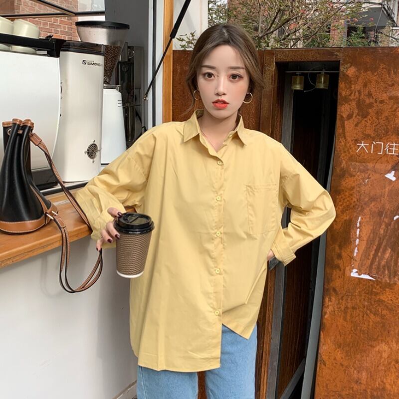 スプリングルーズシャツ ジャケット ソリッド カラー ロング 春物 ソリッドカラー YY-ファッション85748048197