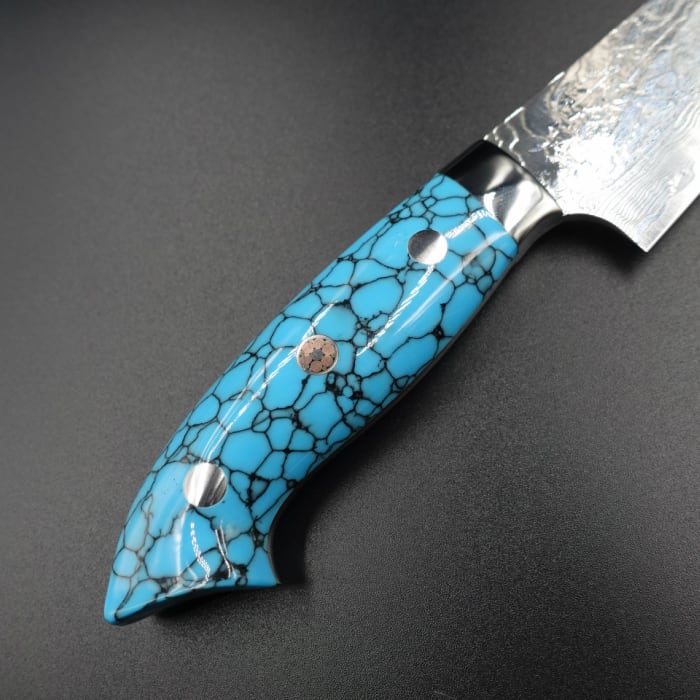 佐治作 ペティ ナイフ R2 粉末ハイス鋼 ダマスカス 130mm 青