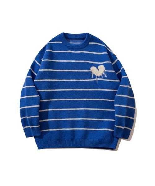 HOOK 「溶けたハート」刺繍ボーダーニットセーター ユニセックス