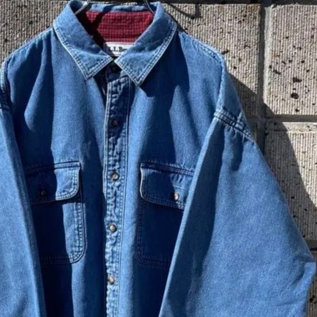 【Lサイズ】USA製 90s L.L.Bean 裏地付き 古着 デニムシャツ