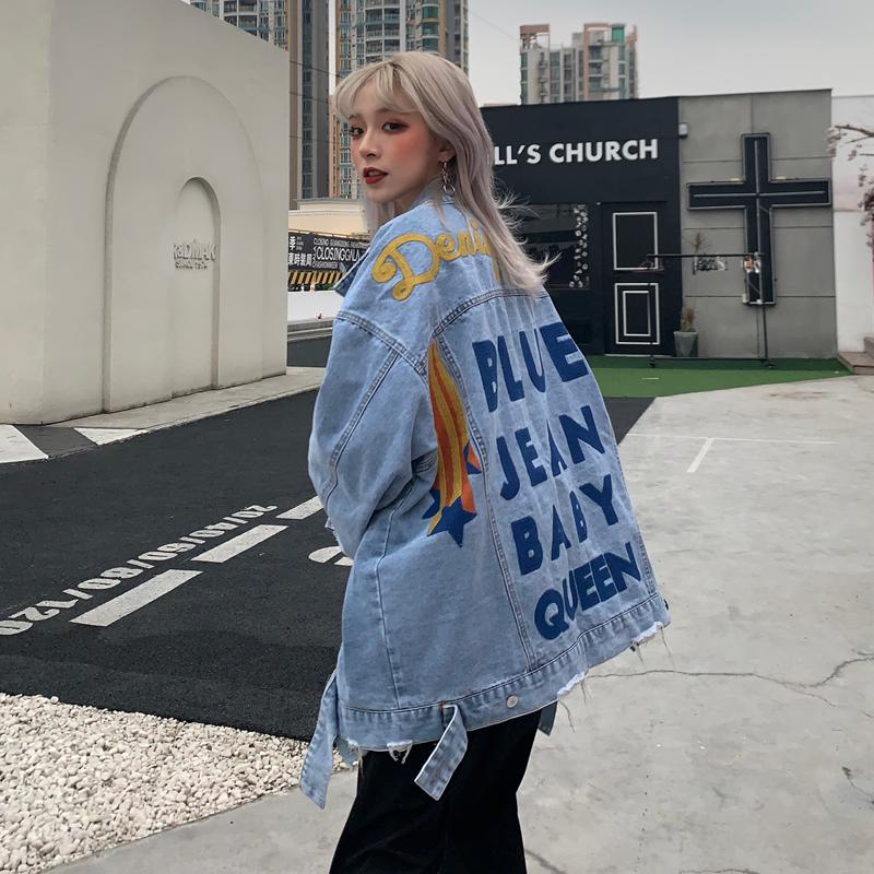 ゴスロリ系 春服 デニム ジャケット オーバーサイズ バックロゴ ビック