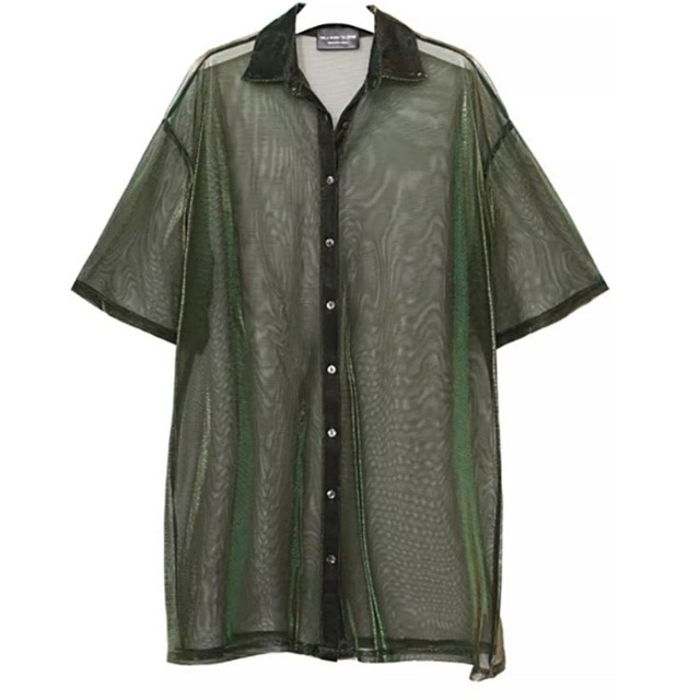 Sheer iridescent oversized shirt【2color】 C0271