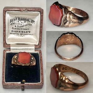 antique c1898 9ct gold agate signet ring