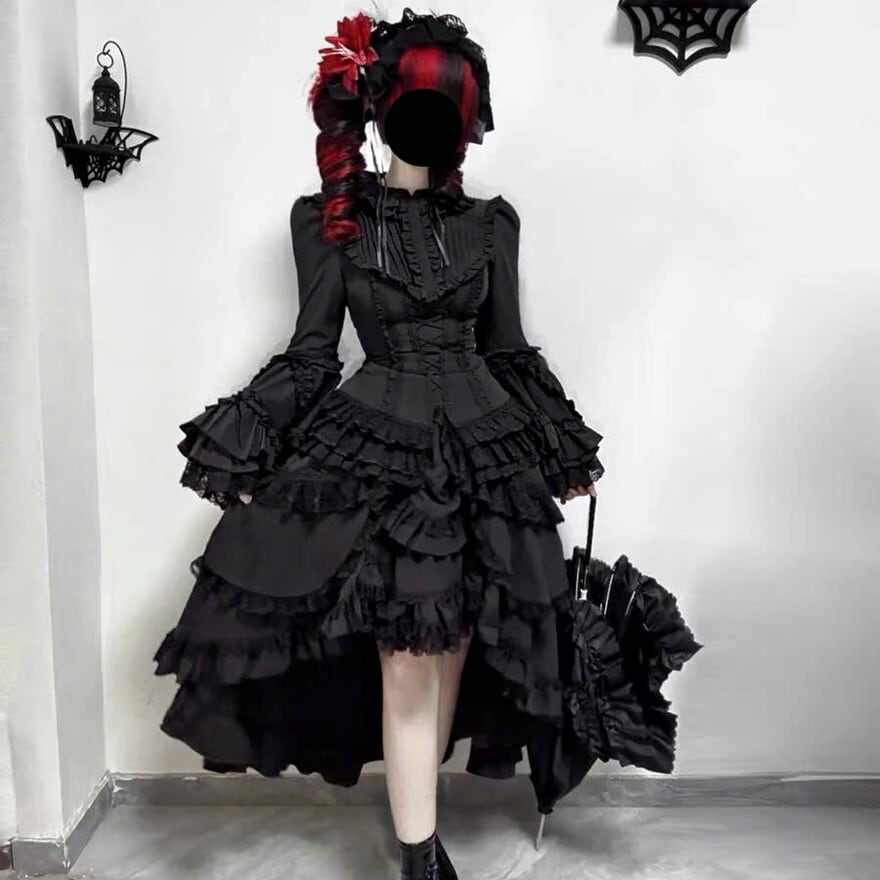 ゴスロリ セットアップ ドレス 姫袖 蝶ネクタイ付き ダークゴシック