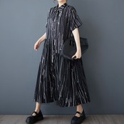手書き風ストライプ柄 シャツワンピース  30123