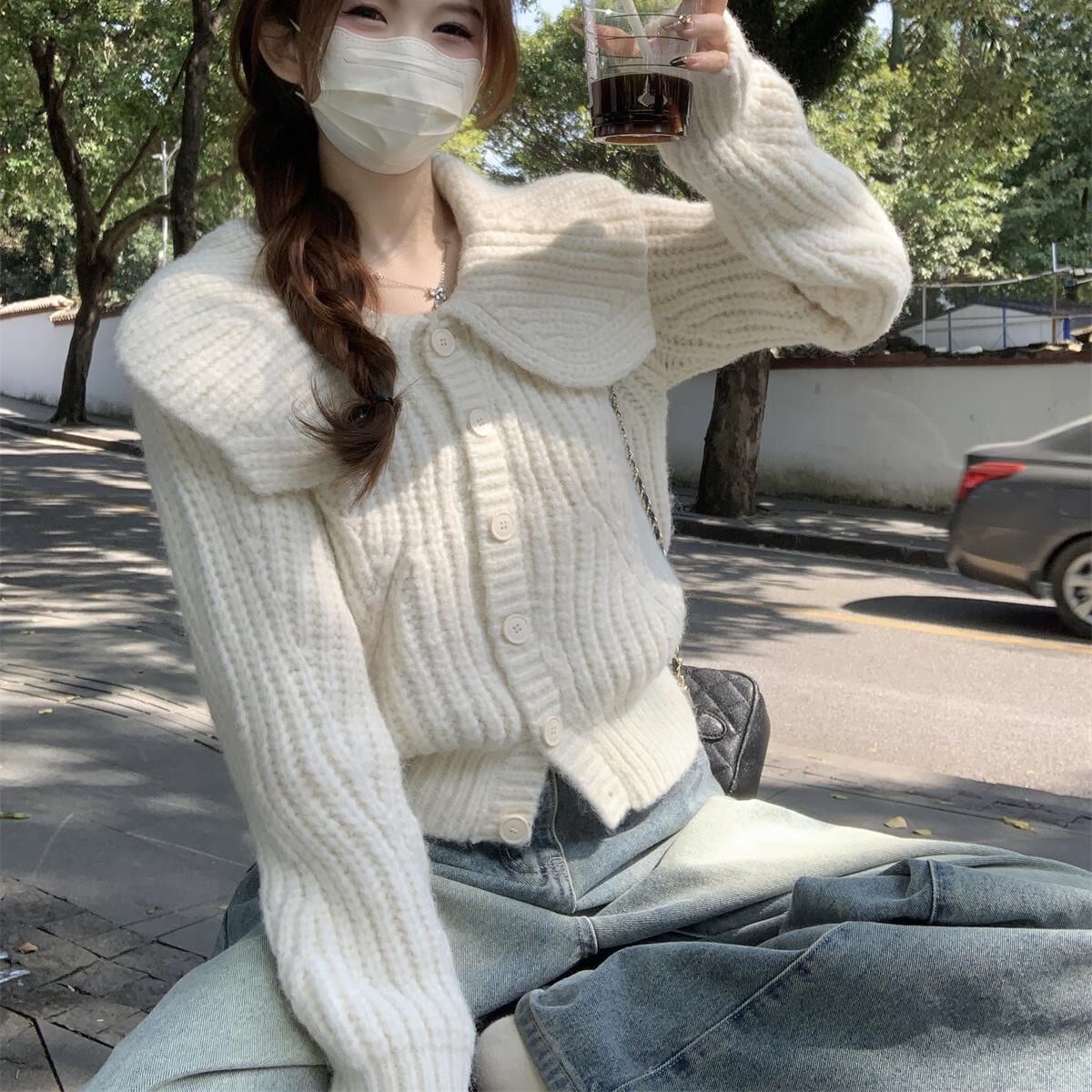 【outer】折り襟ニットカーデ M27665