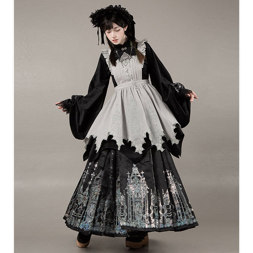 ゴスロリ 6点 セット ストライプ 姫袖 ブラウス コルセット ボンネット