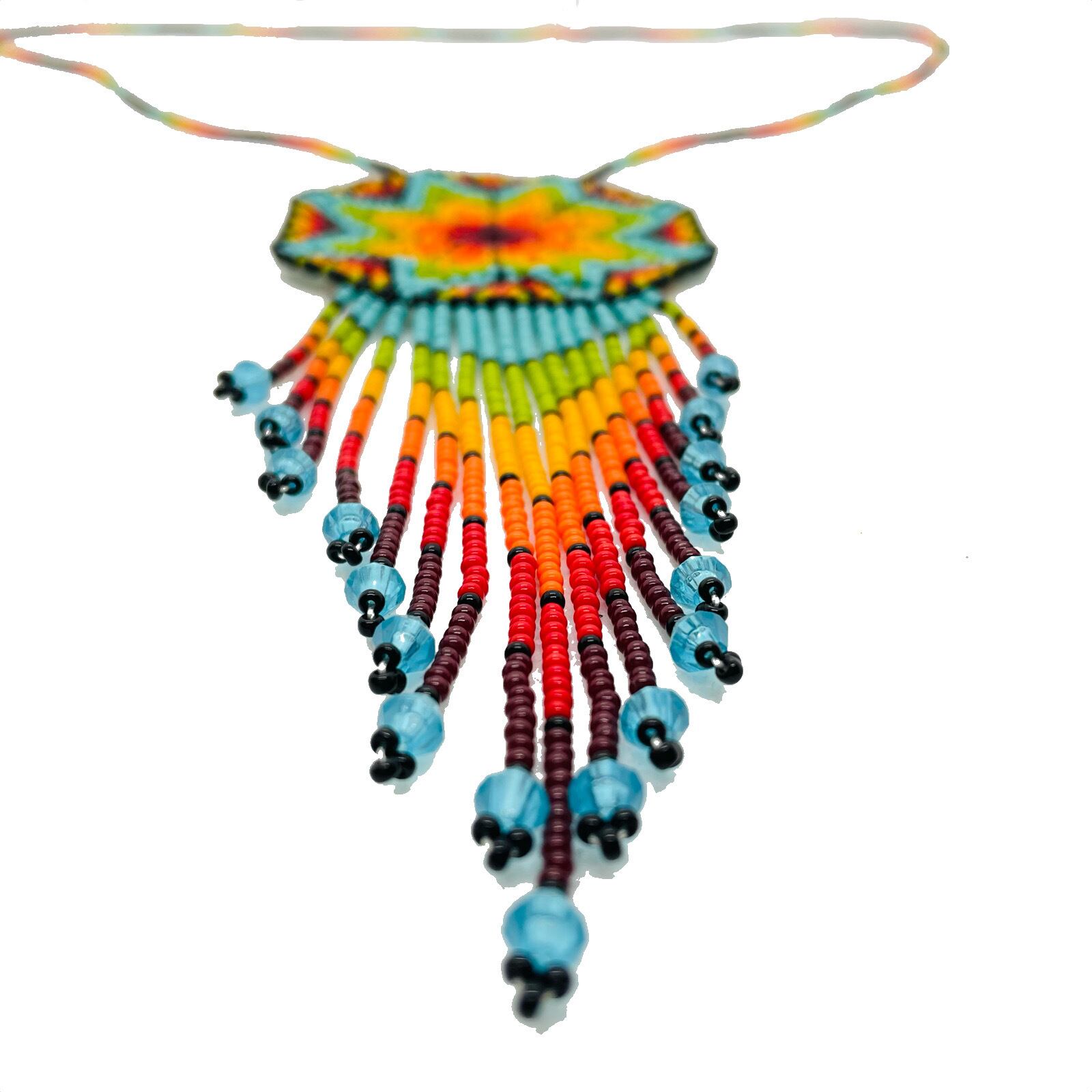 ウィチョル族ビーズネックレス Huichol Bead Art Accessory Tribal Sun Necklace