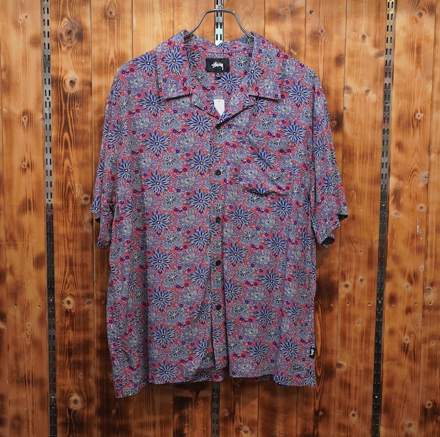 stussy レーヨン 開襟シャツ M/花柄 総柄 オープンカラーシャツ ステューシー