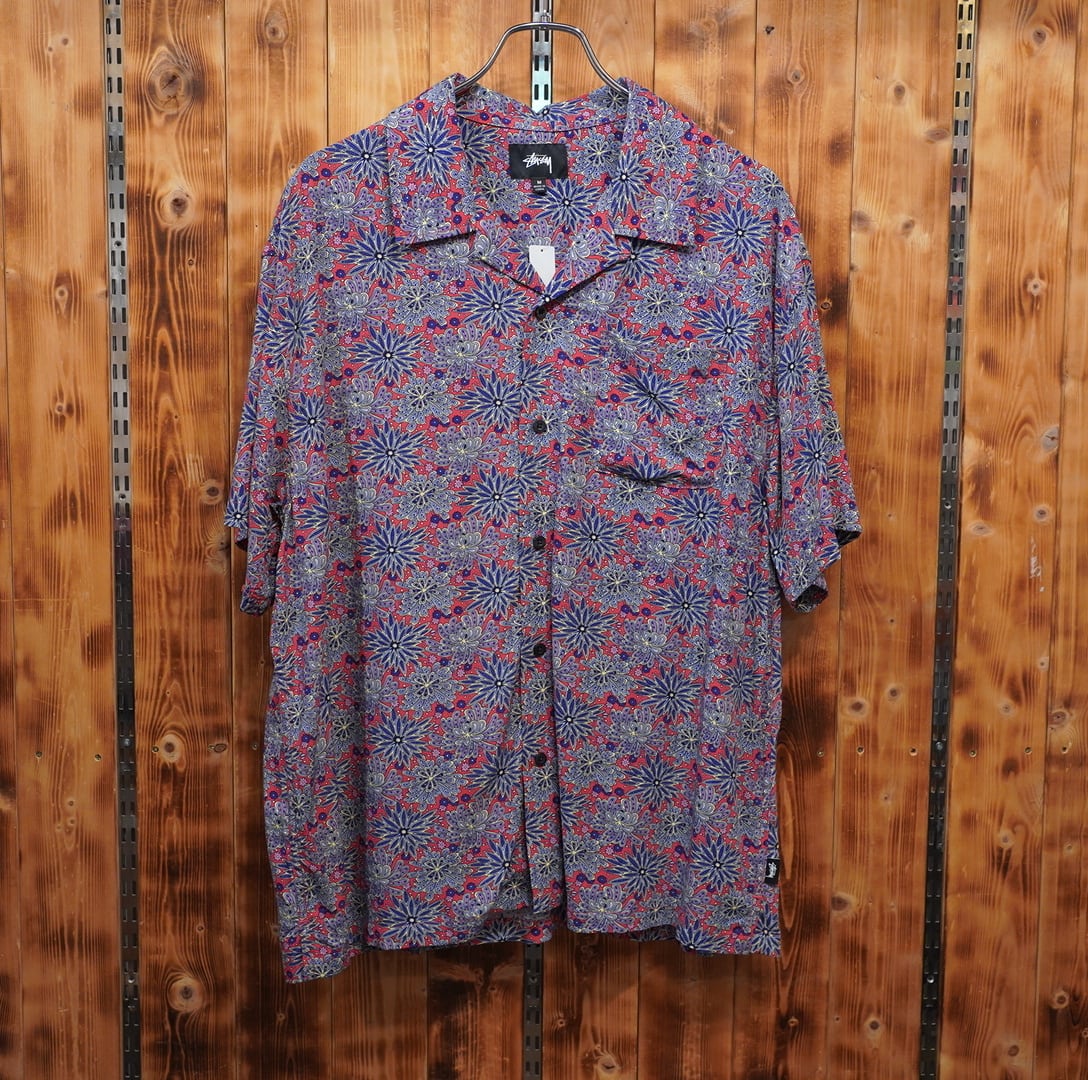 stussy レーヨン 開襟シャツ M/花柄 総柄 オープンカラーシャツ ステューシー