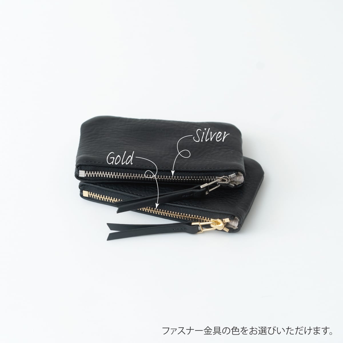 革のフラットポーチS Black | Fuku