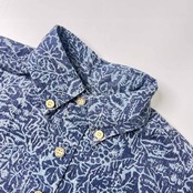 90s ビキニタグ reyn spooner レインスプーナー 総柄 半袖 ハーフボタン BD ボタンダウン アロハシャツ /ブルー系 ビンテージ