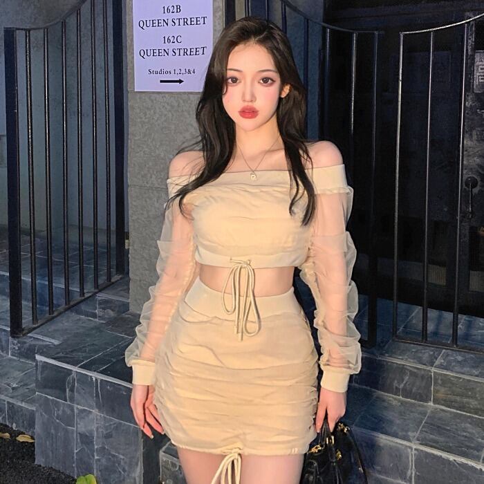 サマーウェストショートシャツ ハイウェストギャザースカート ロング 大人ガーリー スウィート キュート カジュアル 夏物 ドラファッションホール50722121