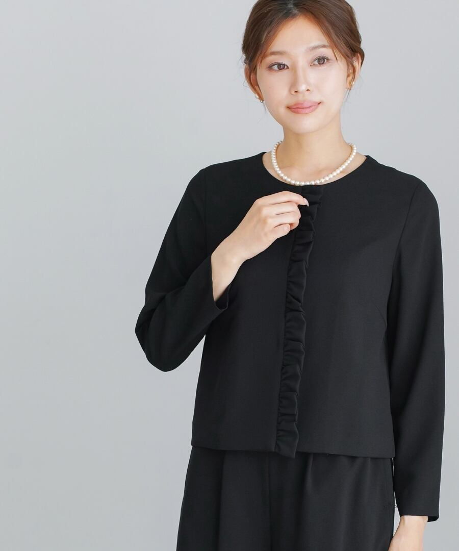 最強配送】喪服・礼服【洗えるフォーマル】フリルノーカラージャケット