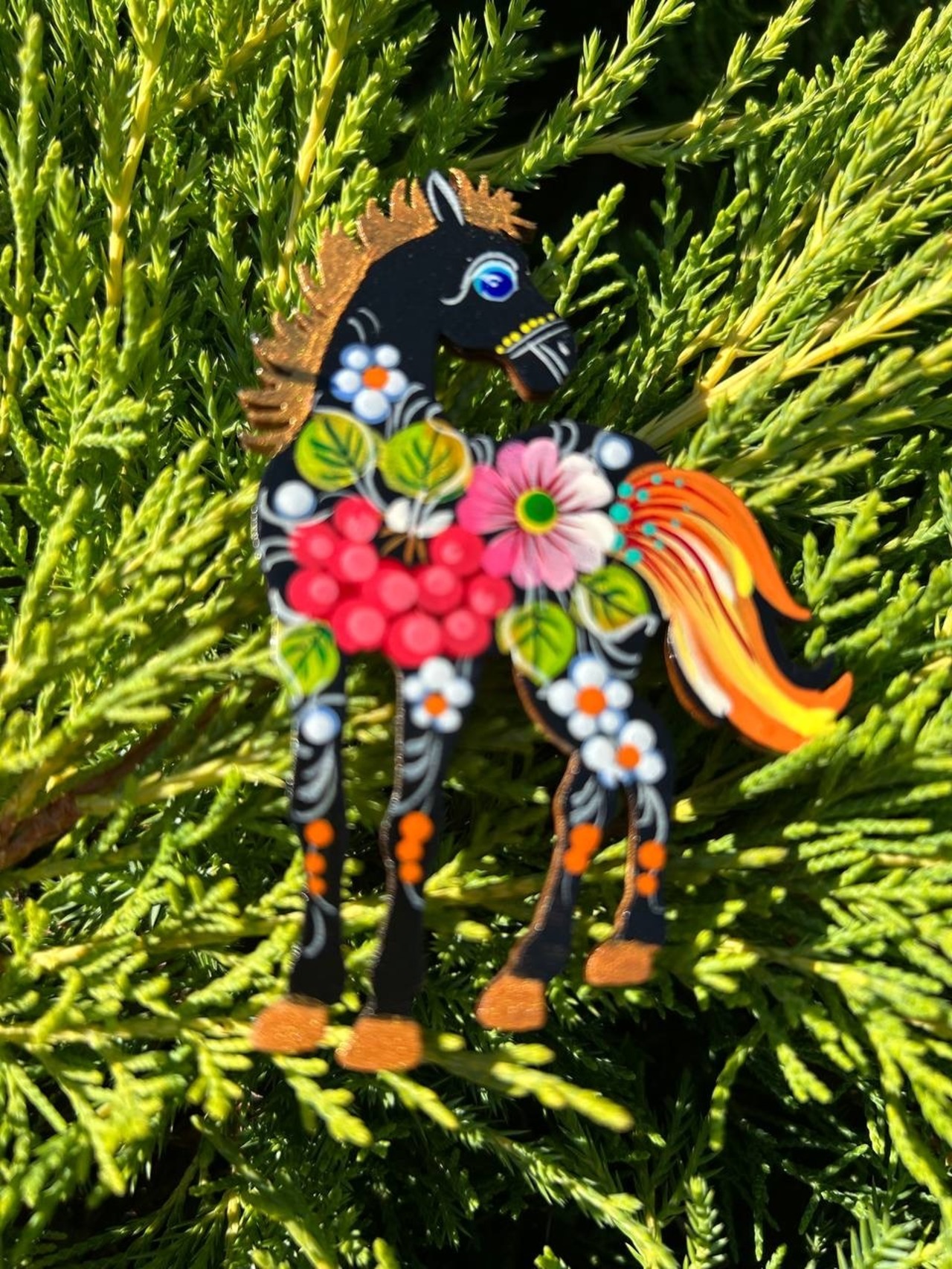 ペトリキフカ塗り　木製マグネット 　ホース　馬（Khomenko作） - 1