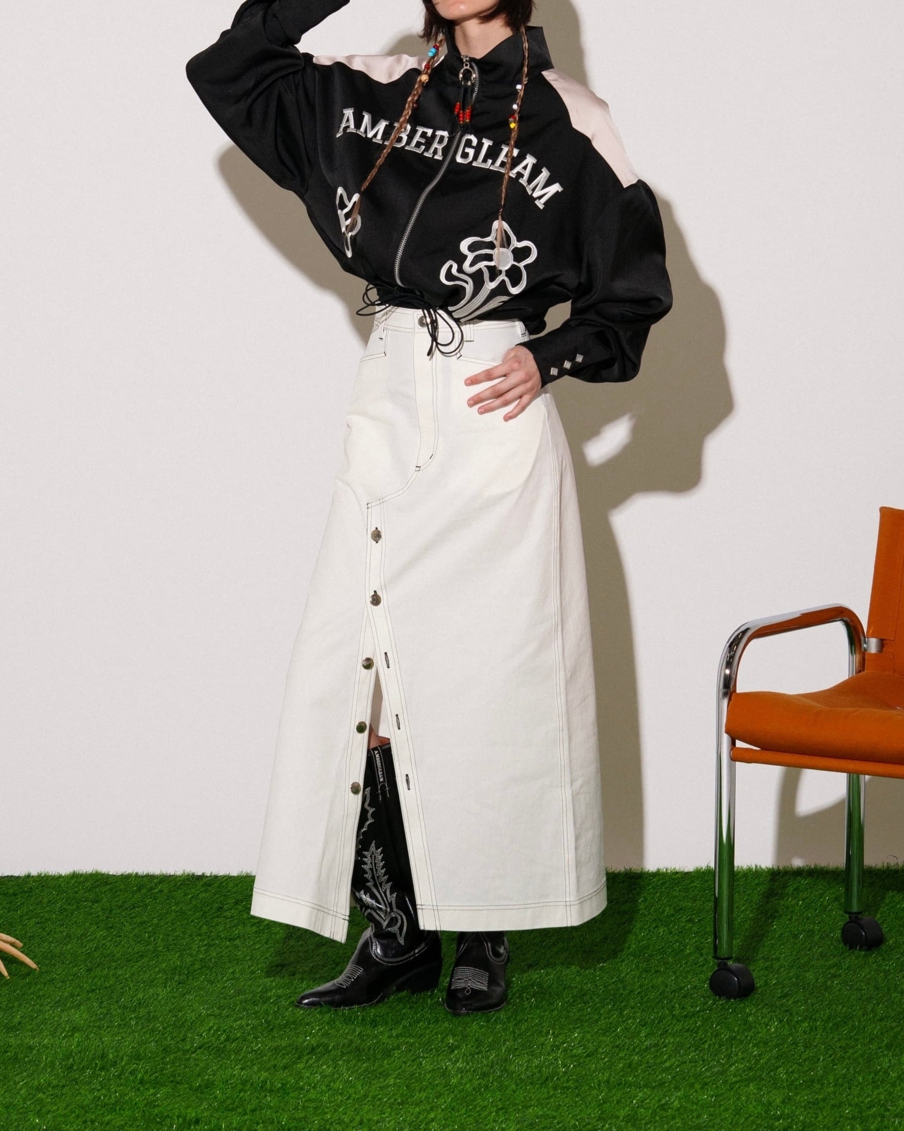 DeadStock】Concho Slit Skirt / White-ホワイト / M | AMBERGLEAM