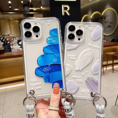 iPhoneケース iPhone14 iPhone13 ショルダースマホケース 絵の具 アート 油絵風 キャッシュレス スマホケース おしゃれ 韓国 2365