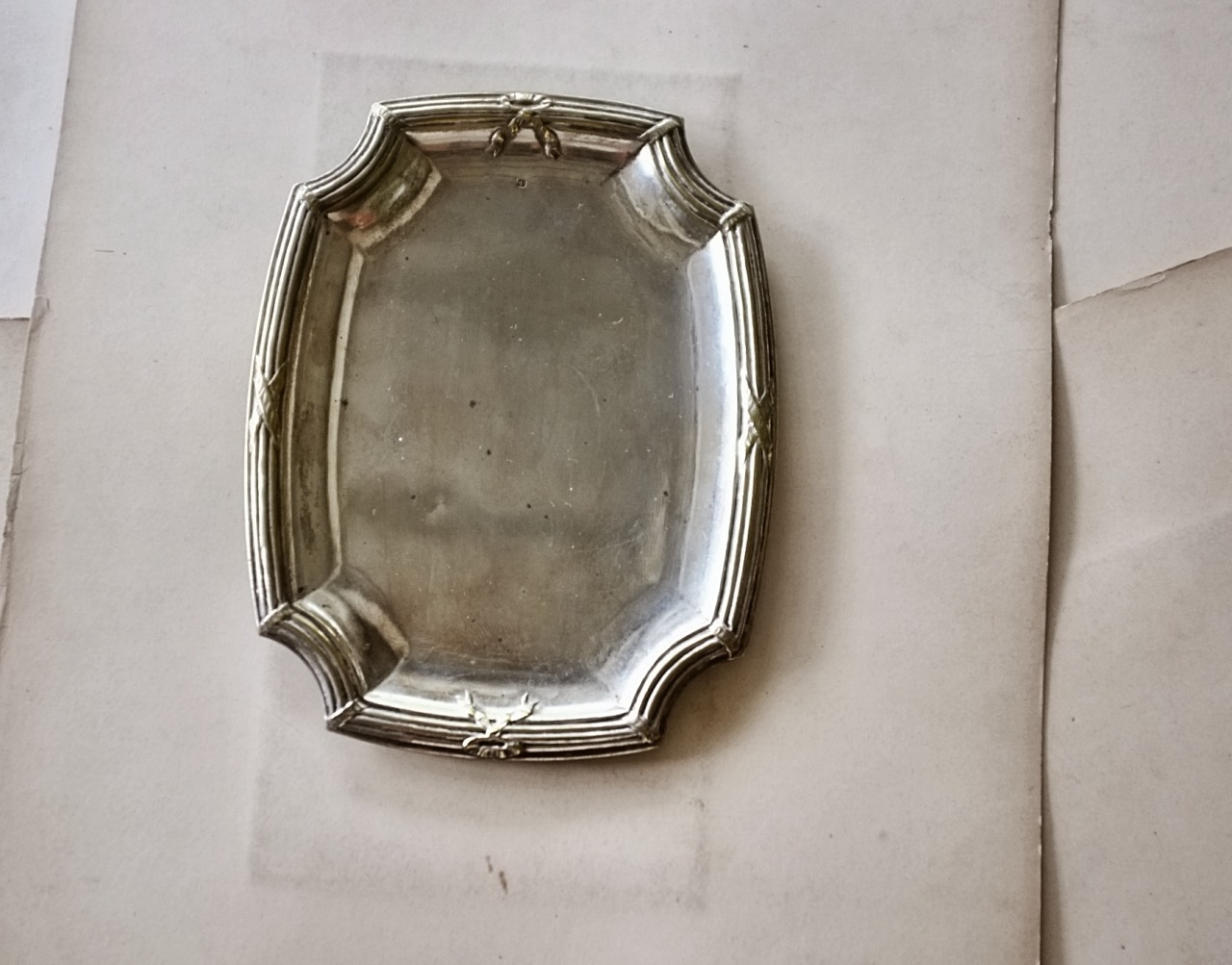 フランス リボンの結界とシルバープレートトレイ ルイ１６世様式 アンティーク