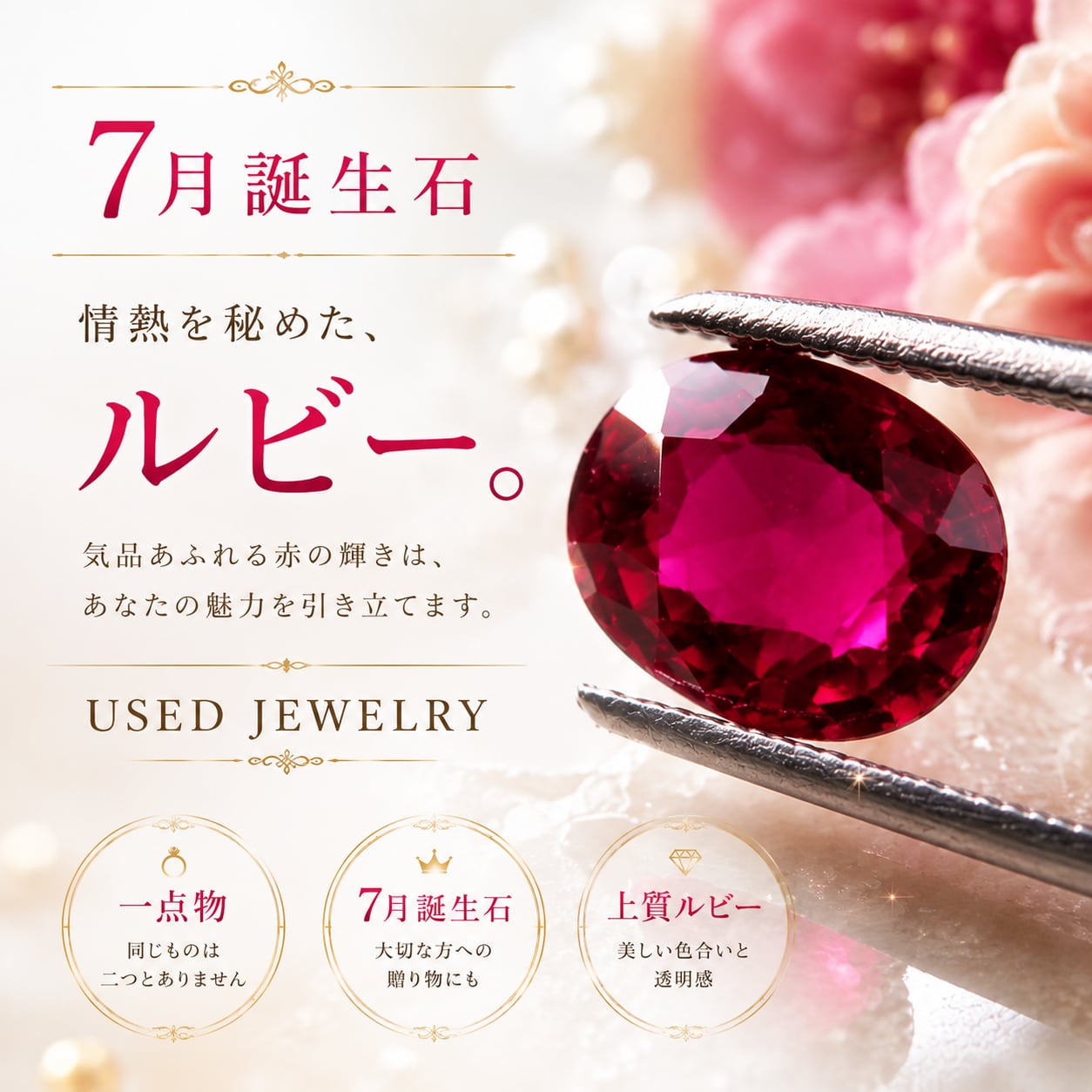 ルビー ルース 0.625ct｜紅玉 7月誕生石 天然石 オーバルブリリアント