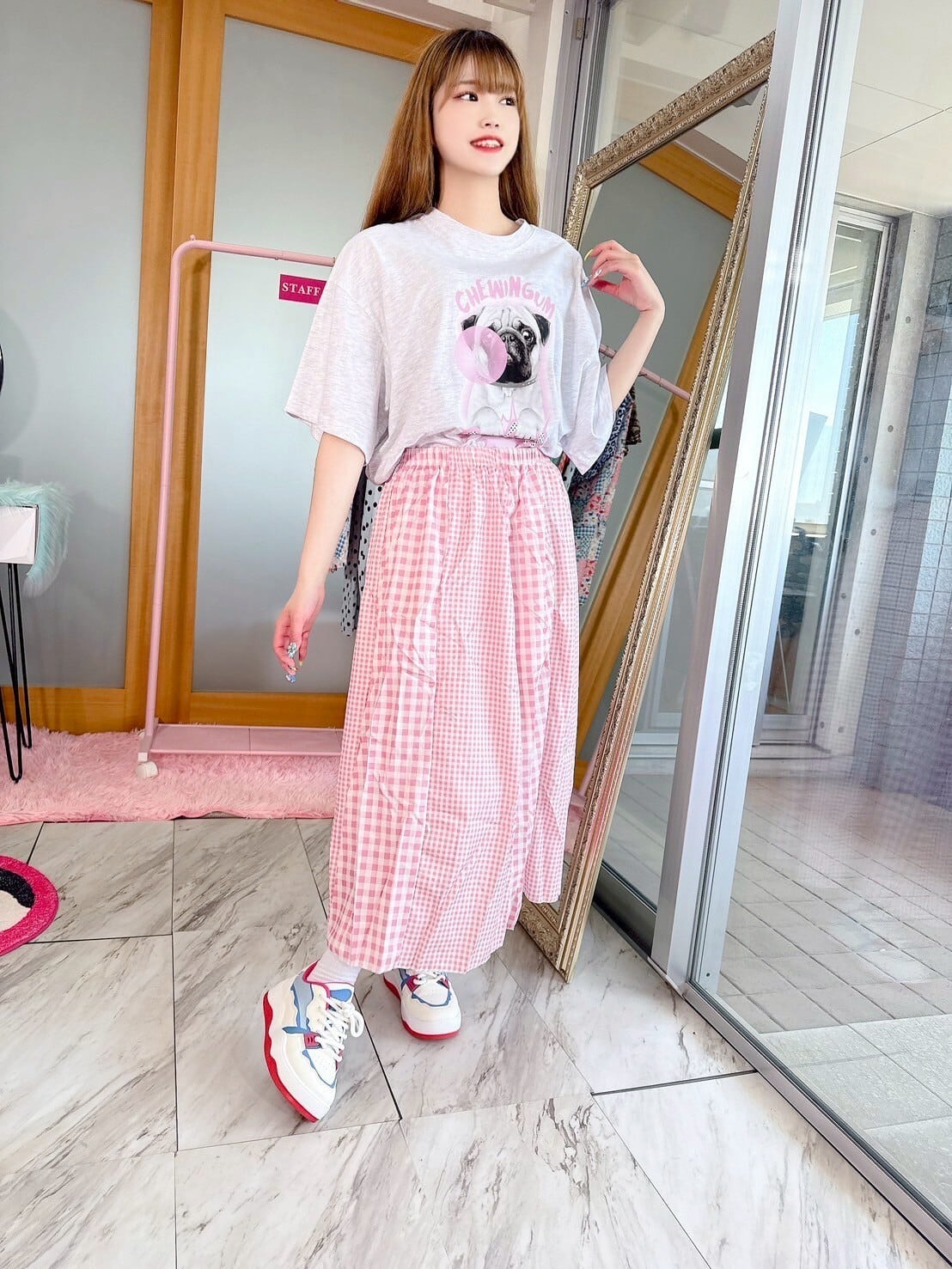 snidel ロービングチェックミニスカート ピンク 0 ロービングチェック