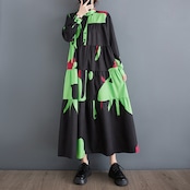 スタンドカラー プリント シャツワンピース 00050